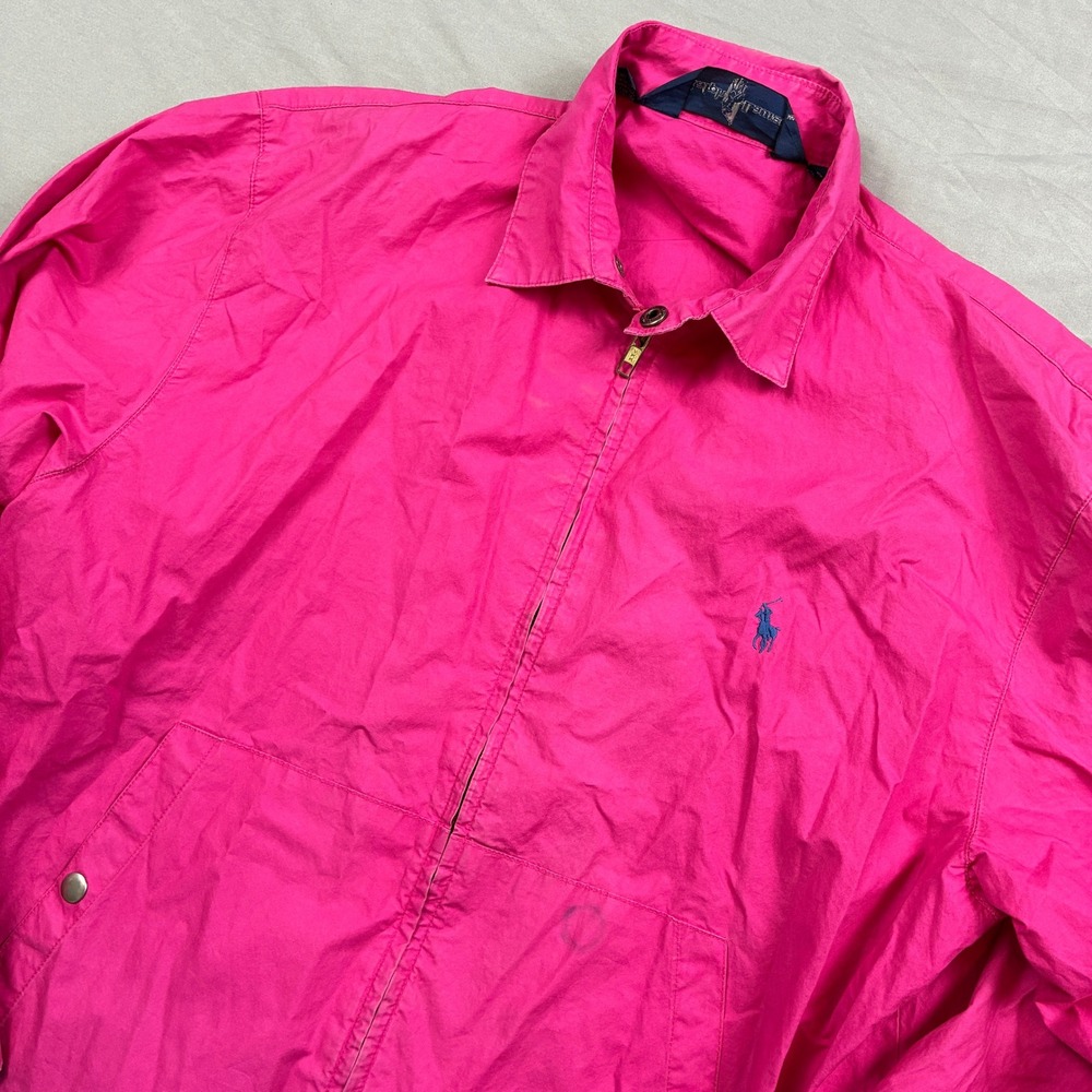 Ralph Lauren Harrington Jacket Mens Small Pink Cotton Full Zip Windbreaker Pony